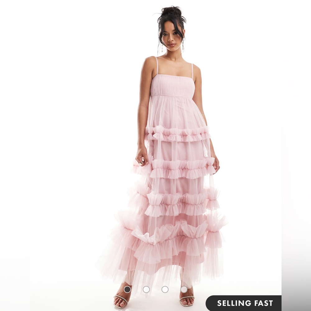 Lace & Beads empire ruffle maxi dress in baby pink